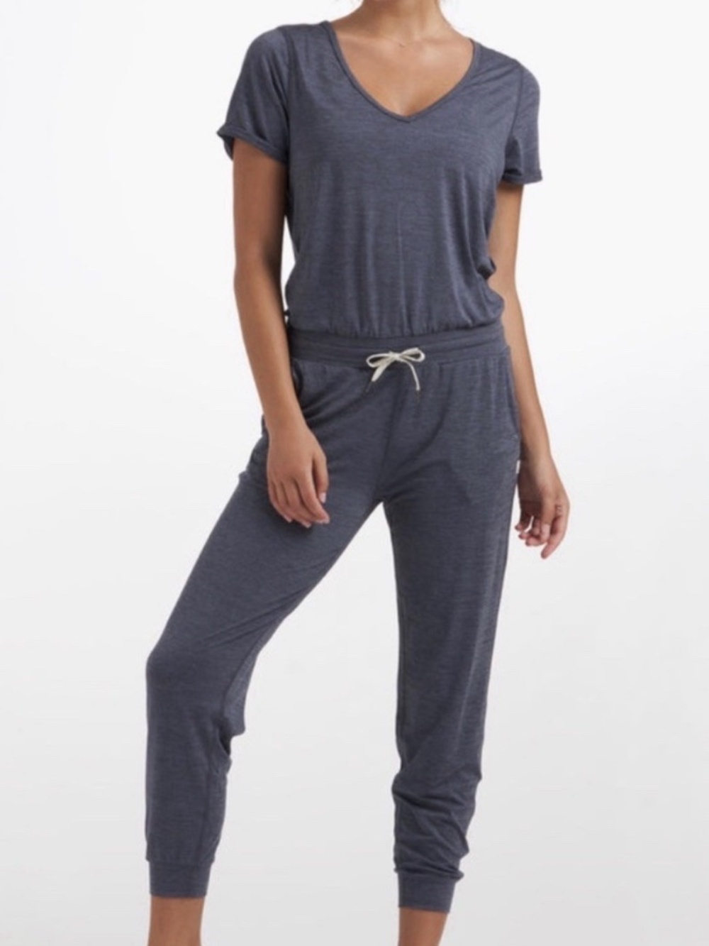 Vuori All Day Jumpsuit Blue Heather Drawstring Jogger, One Piece Size Large